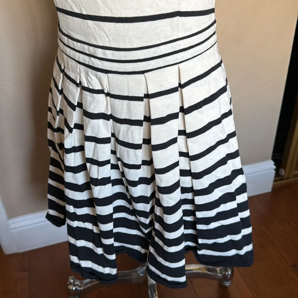 Tibi Women’s Striped Knit Dress Fit Flare Short Sleeves Black/White Size 2 New